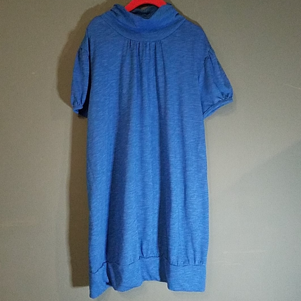 CATO blue high mock-neck short sleeve tunic Medium